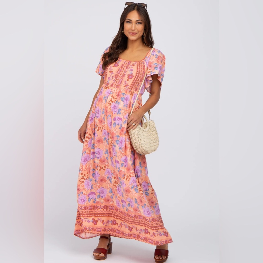 PinkBlush Tropical Summer Maxi Dress Pockets